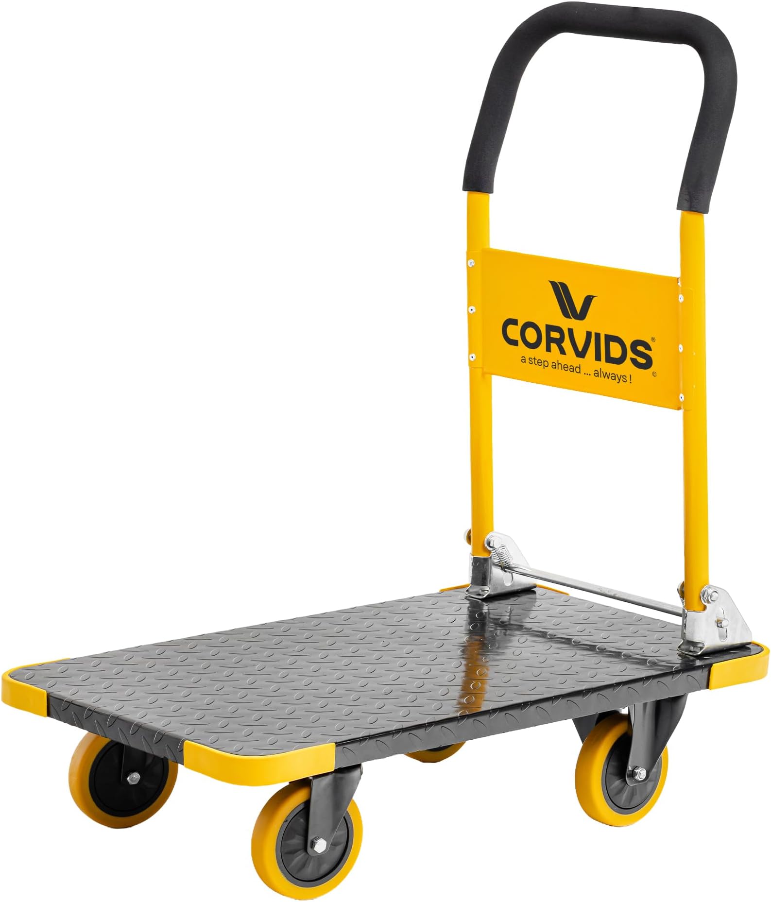 - Corvids 200 Kg Heavy-Duty Folding Metal Hand Platform Trolley/Truck | 2-Year Warranty | Portable & Compact Industrial Dolly Cart with 360 Rotating Wheels for Home, Office & Warehouse Use