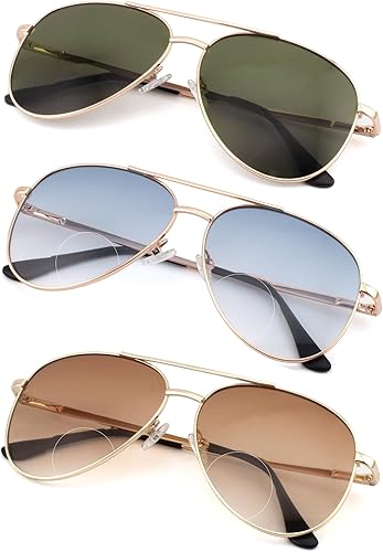 Miniatura 2 de SOPHILY Paquete de 3 lentes de sol bifocales de lectura para mujeres y hombres, lentes de sol de aviador, lentes degradados, UV400 +2.50