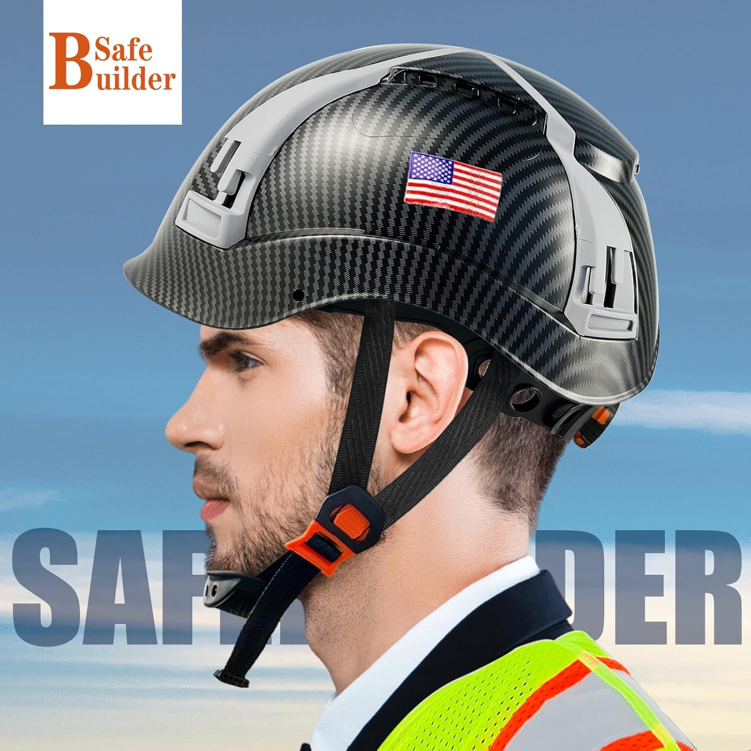 SAFEBUILDER SBD-H1 Safety Helmet for Engineering Hard Hat Vented Lightweight 6 Point Suspension Hardhats OSHA Construction Work Hard Hats ANSI Z89.1