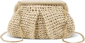 XSUIOY Straw Clutch Purse for Women Woven Dumpling Bag Summer Straw Beach Bag Crossbody Crochet Purses Shoulder Handbag