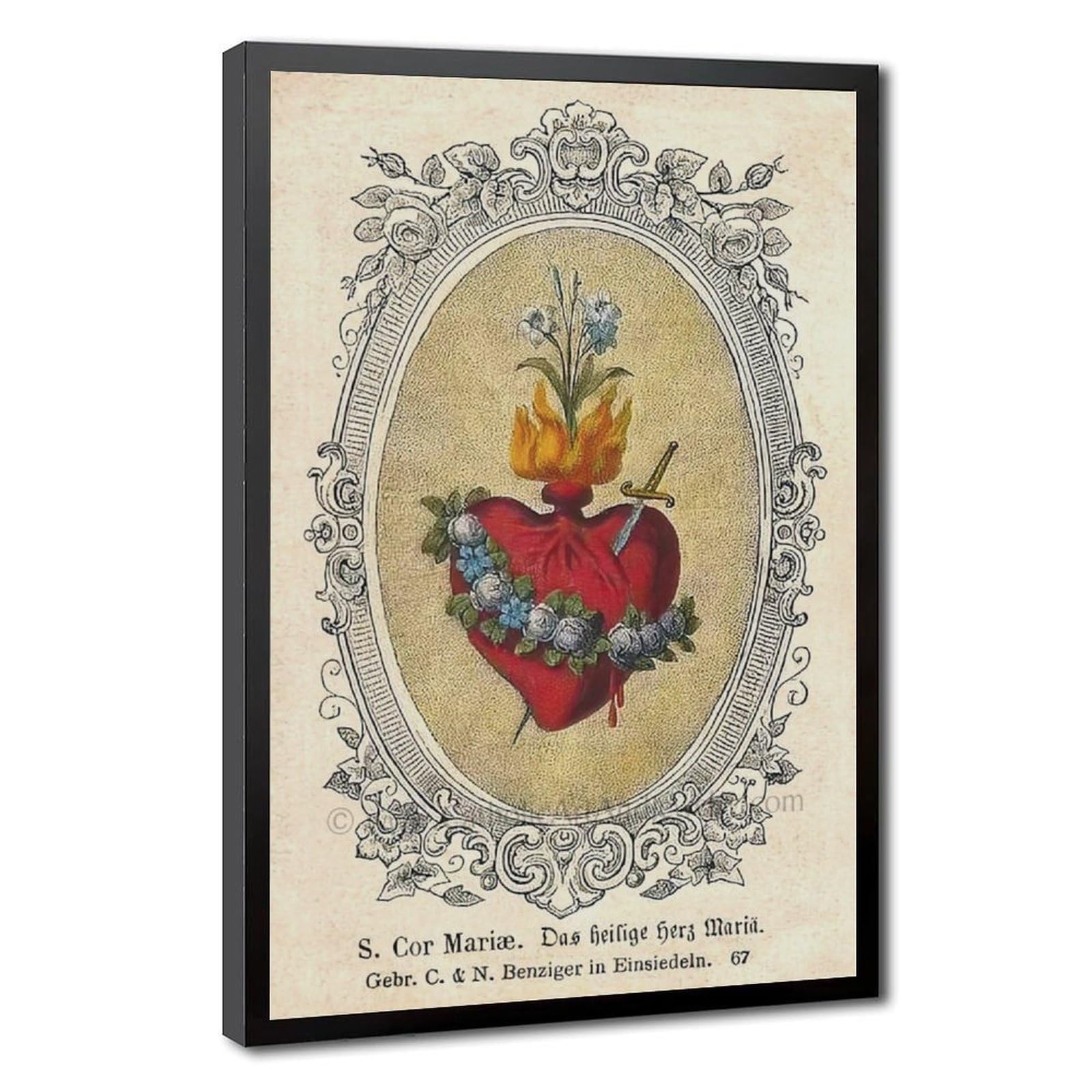 WCYB Immaculate Heart Old Fashioned Sacred Heart of Jesus Christ Posters Prints Canvas Deco Paintings Wall Art Hangable Frame 12" L X 18" W