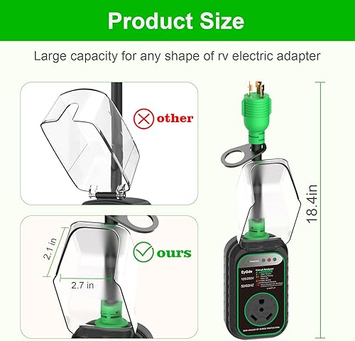 Miniatura 6 de EyGde Adaptador RV de 30 amperios a 50 amperios con protector de sobretensiones, NEMA TT-30P macho a enchufe hembra 14-50R, analizador de circuitos