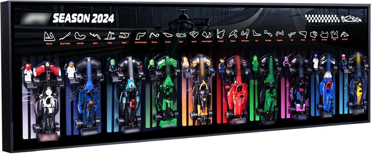 Display Wallboard for Lego F1 Speed Champions 66802(77242–77251), Showcase 10 Speed Champions Cars + Drivers, 52.8'' Wall Art for Collectors, Gift Idea(No Car Included)