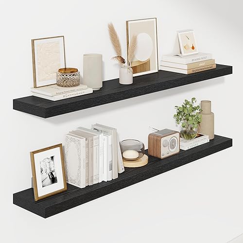 Miniatura 95 de Fun Memories Estantes flotantes de 16 pulgadas – Estantes de pared de madera de color blanco rústico profundo – Estante de almacenamiento para pared