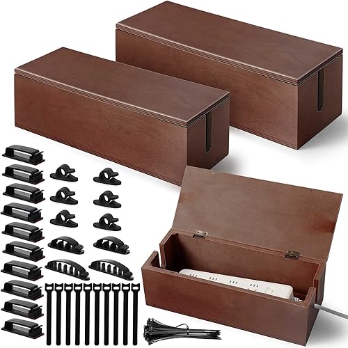 Juego de 3 cajas de organización de cables con 130 piezas, organizador de cables de 3 tamaños, caja organizadora de cables de escritorio, soporte de