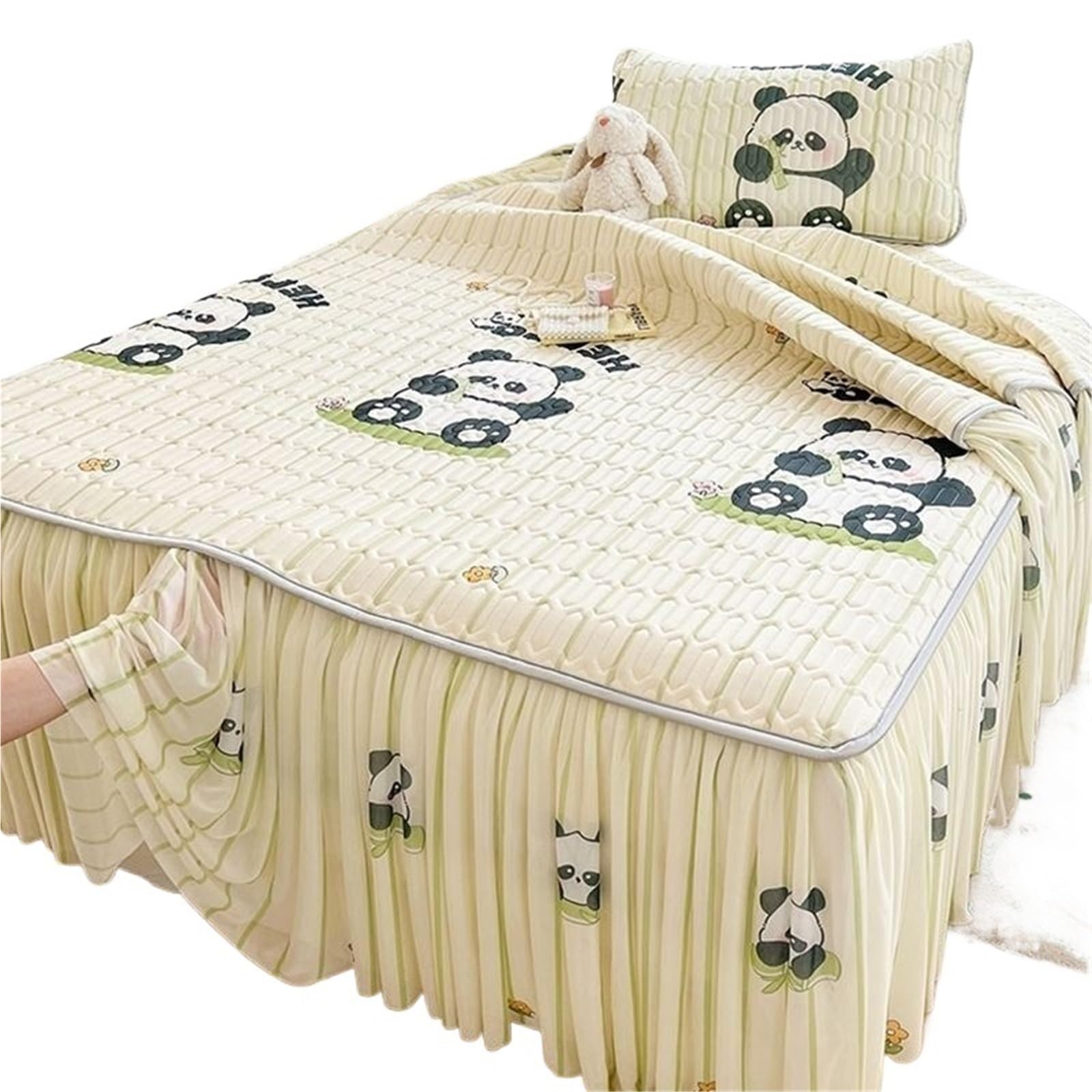 Gonna Da Letto 3 pezzi copriletto gonna lenzuolo arricciato coprimaterasso trapuntato copriletto in pizzo for la camera da letto di casa completa(Color2,180x200cm)
