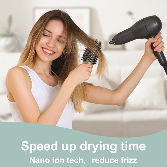 Round Brush for Blow Out, Boar Bristle Round Hair Brushes for Women Bangs | Curly Hair Roller Brush for Blow Drying, Nano Thermal Ceramic & Ionic Tech (2.9 inch,Barrel 1.7inch,45mm)