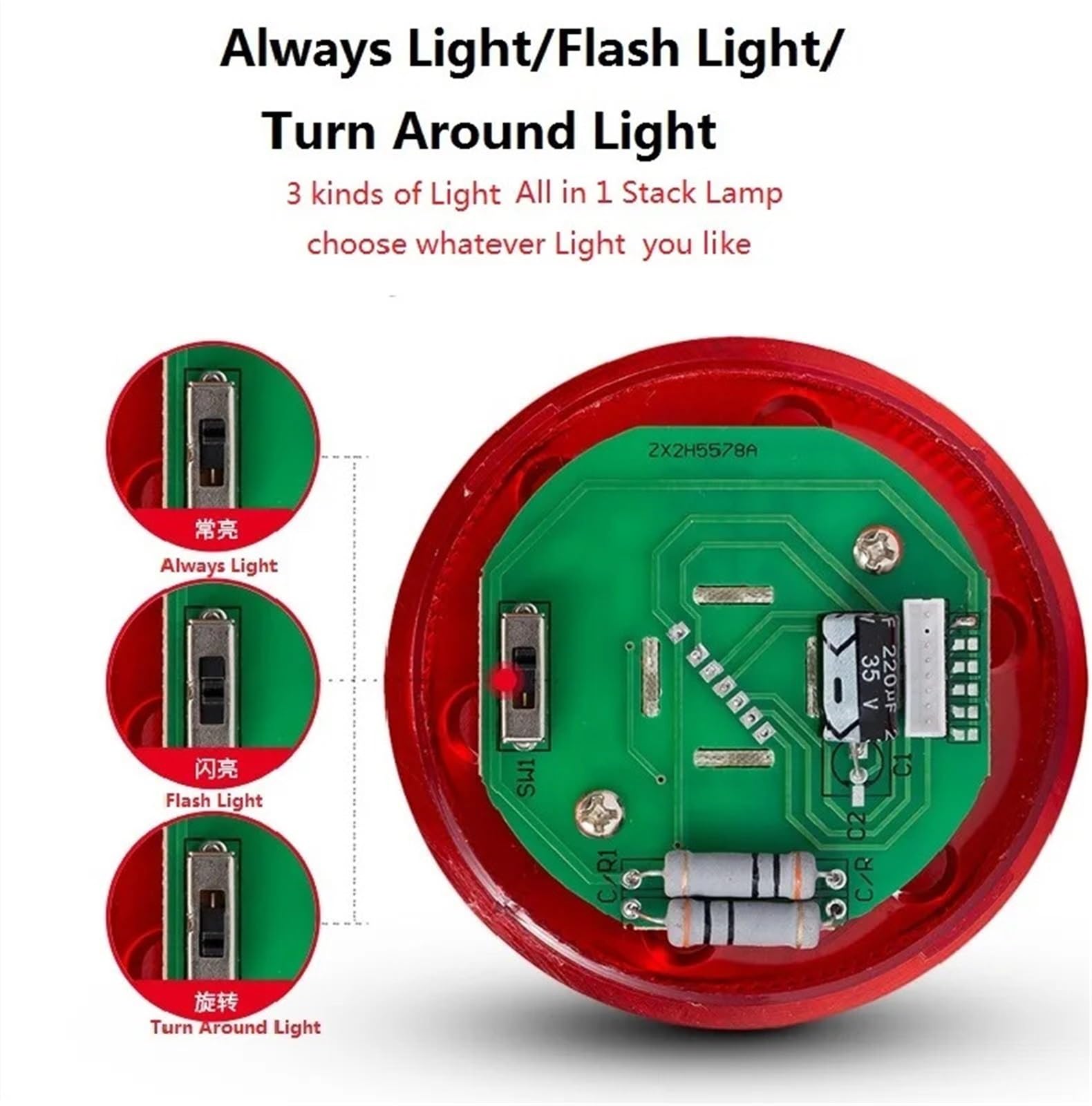 Stapellampe Notlicht Gerade Stange Disk Base LED Warnlichtturm DC12V/24V AC110V/220V/380V Kein Summer(2Layers 12V no Buz)