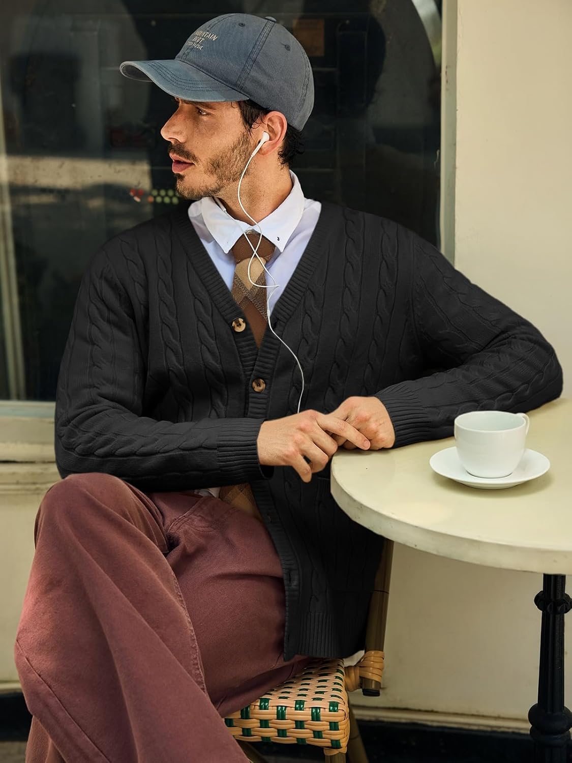 Runcati Mens Cable Knit Cardigan Sweater V Neck Casual Button Down Sweaters Long Sleeve Fall Outwear with Pockets - Image 3