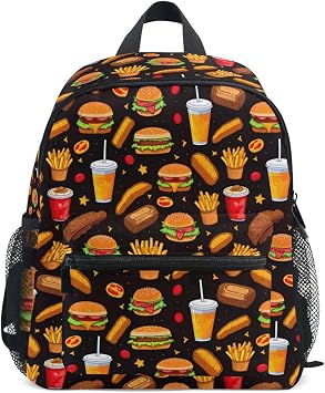 Backpack for Toddler Boys Girls Burger Fast Food Pattern Mini Shoulder Backpack Adjustable Casual Daypack Rucksack for Kindergarten Preschool Nursery Outdoor Travel Age 3-8 S
