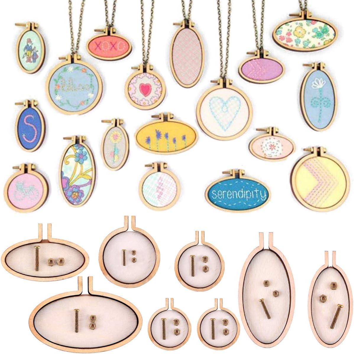 INSANY Small Ring Embroidery Hoops Mini Wooden Cross Stitch Hoop Mini Round Oval Wood Hoops for Frame Craft and Hanging 8Pcs/Set