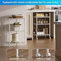 Vista 5 de SINGAYE 3 Small Shelves Storage Shelf Wire Shelving Unit Metal Shelf Adjustable Organizers Storage Shelving with Wheels for Bathroom Laundry Room