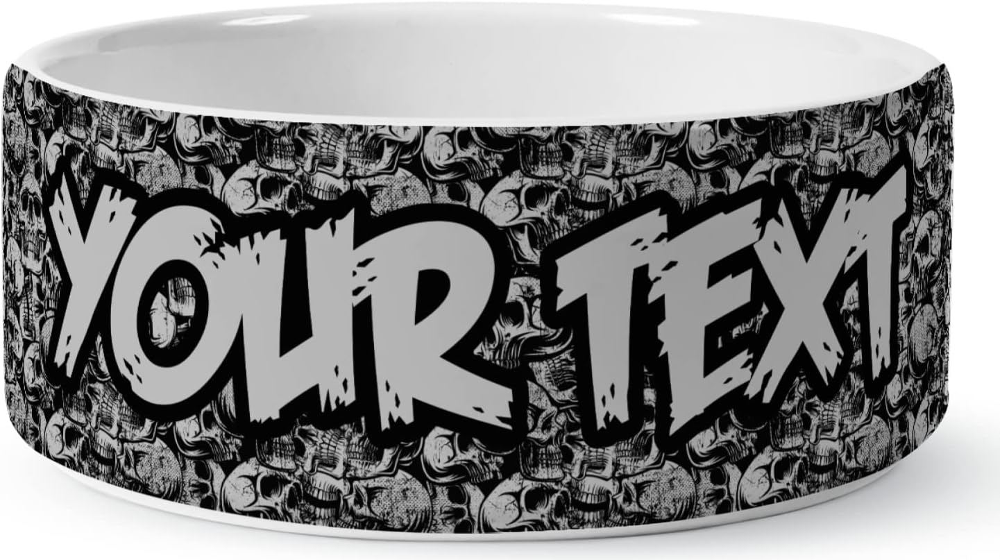 YouCustomizeIt Personalized Skulls Ceramic Dog Bowl - Medium
