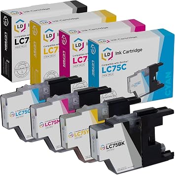 LD Products Compatible Ink Cartridge Replacement for Brother LC75 High Yield 1 Black, 1 Cyan, 1 Magenta, 1 Yellow, 4-Pack Compatible with Brother MFC-J6510DW MFC-J6710DW MFC-J280W MFC-J430W M