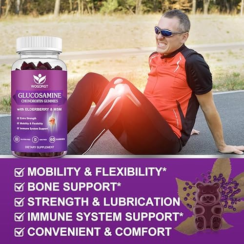 Miniatura 4 de WOGORGT Gomitas de condroitina de glucosamina  Gomitas de apoyo articular  1500 mg extra fuerte con MSM y saúco para apoyo articular y apoyo