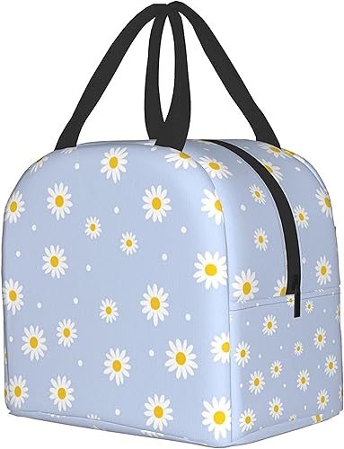Miniatura 11 de Lonchera con aislamiento para mujer, bolsa térmica, contenedor reutilizable para el trabajo, oficina, viajes, picnic, diseño de margarita en rosa