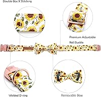 Vista 2 de Lionheart glory Collar de perro con pajarita, collar de perro con estampado de girasol para perros hembras o machos, suave, duradero, ajustable