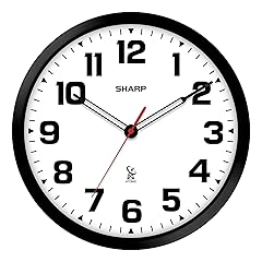 Sharp Atomic Analog Wall Clock 12 " Black Stylish Frame Sets Automatically Battery Operated Easy to