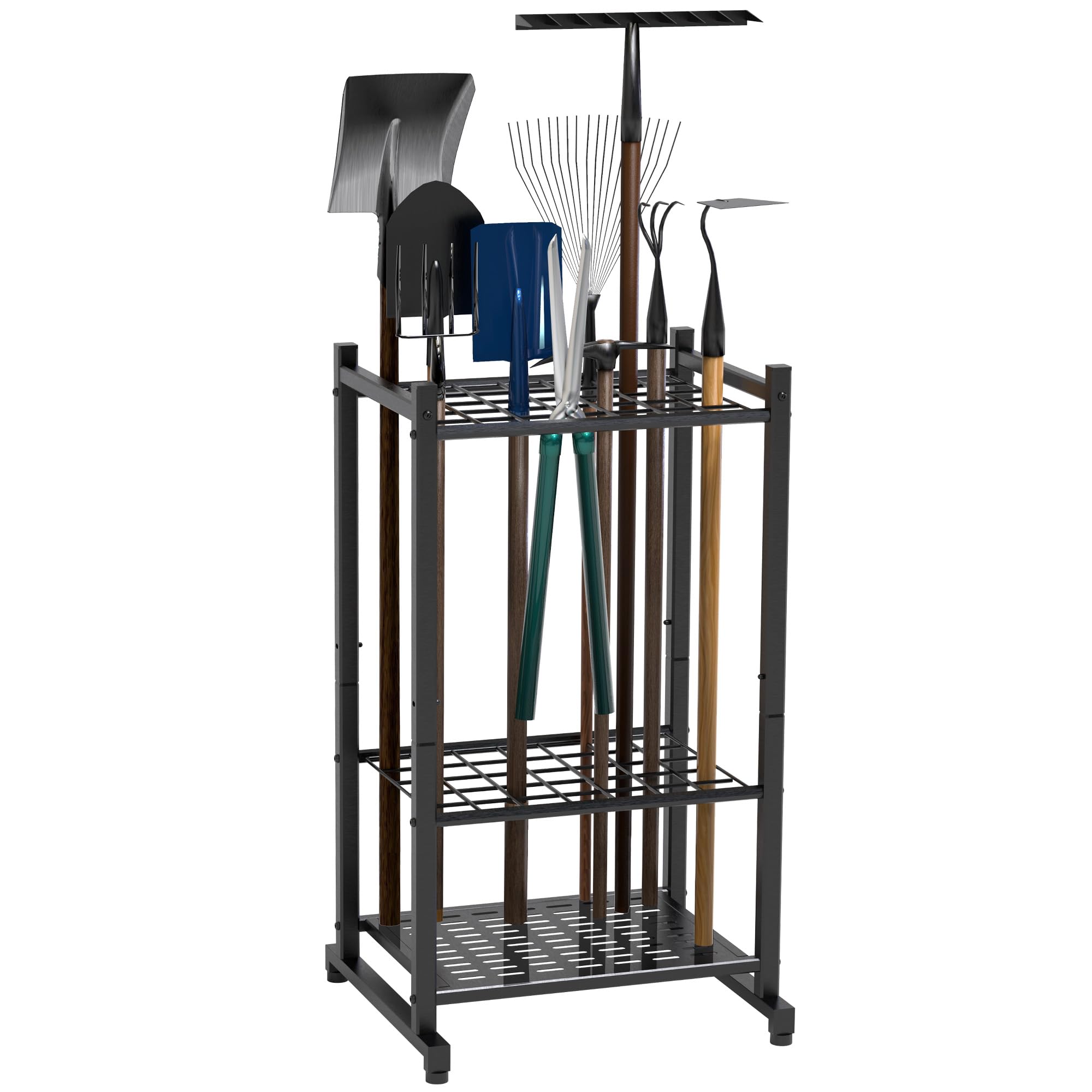 Sttoraboks Garden Tool Organizer, Yard Tool Tower Rack für Garage Organisation und Lagerung, bis zu 35 langstielige Werkzeuge, Heavy Duty Steel Garden Tool Stand für Schuppen, Outdoor, Schwarz