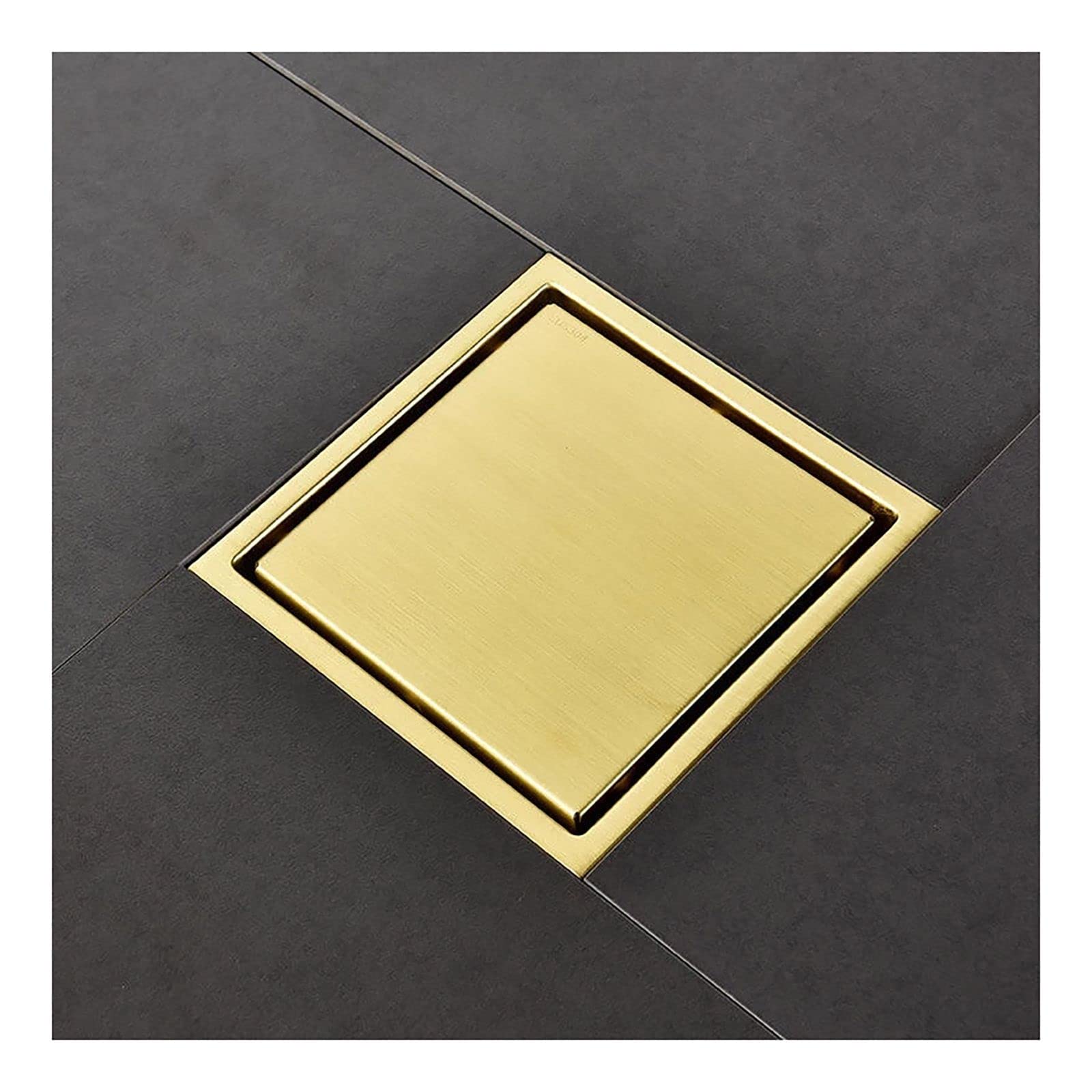 floor drain， Square 5.9 inch Floor Drain 304 Stainless Steel Invisible with Hair Catcher and Removable Cover,Black