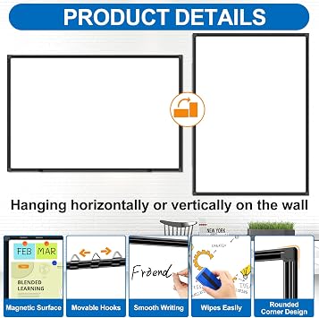 H-Qprobd 6'x4' Large Magnetic White Board Dry Erase Whiteboard with Black Aluminum Frame, 72X48 Magnet Presentation Wall Boards for Office, Classroom, School, Home