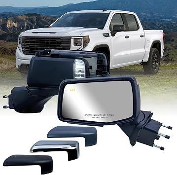 Driver Left Side Door Mirror Power Heated with BLISBlind Spot Light Glass Puddle and Signal Light Chrome Pirmer and Textured Back Cover for Chevrolet Silverado 1500 from 2019 to 2024