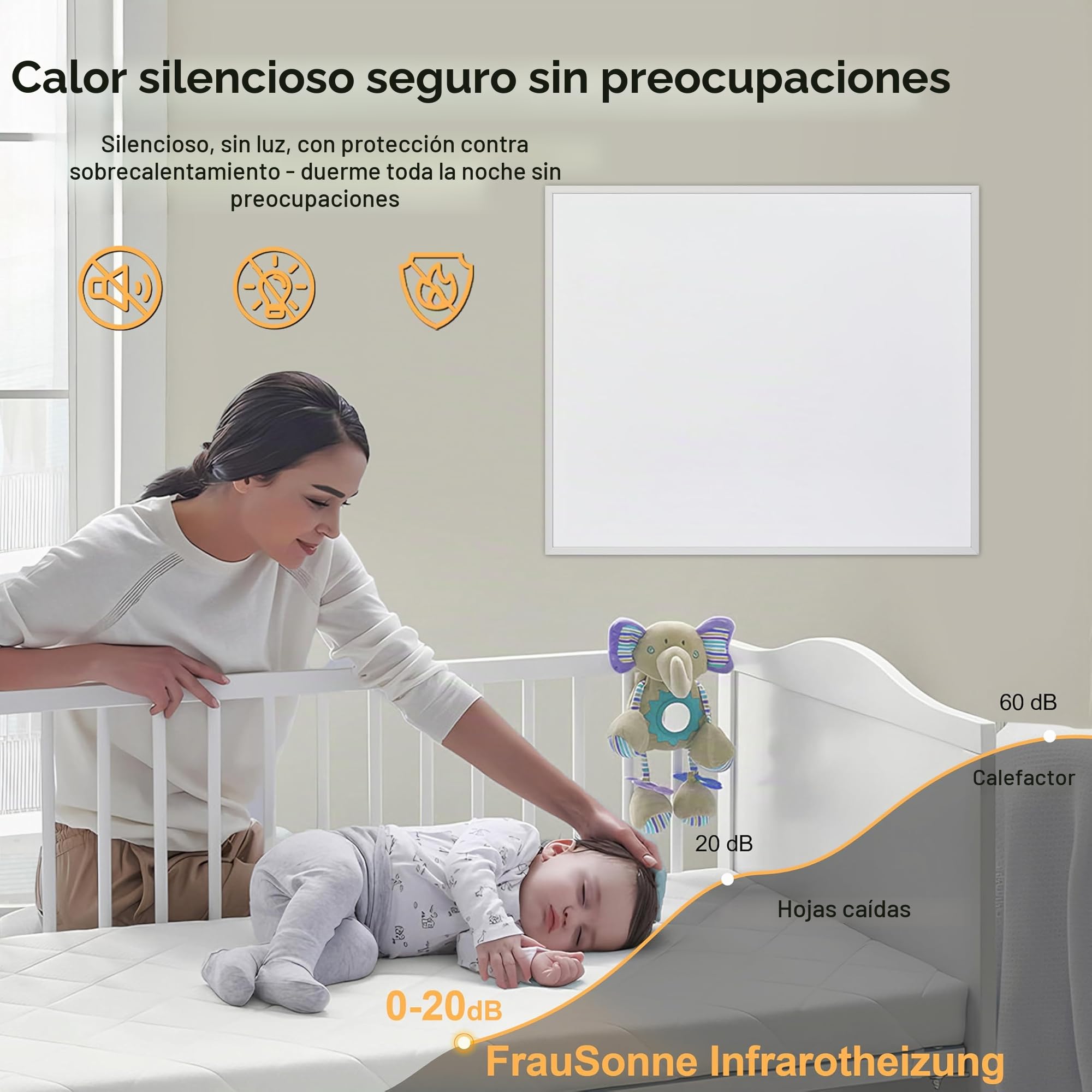 Calefacción por infrarrojos 600 W, calefacción eléctrica de pared de bajo consumo con protección contra sobrecalentamiento, radiador silencioso para exterior, dormitorio y oficina