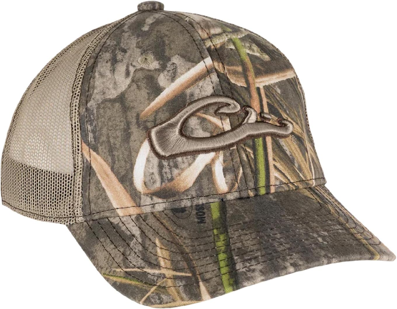 Drake Waterfowl 6-Panel Camo Mesh-Back Cap - Low-Profile 6-Panel Cotton Logo Cap with Adjustable Closure, One Size Fits Most