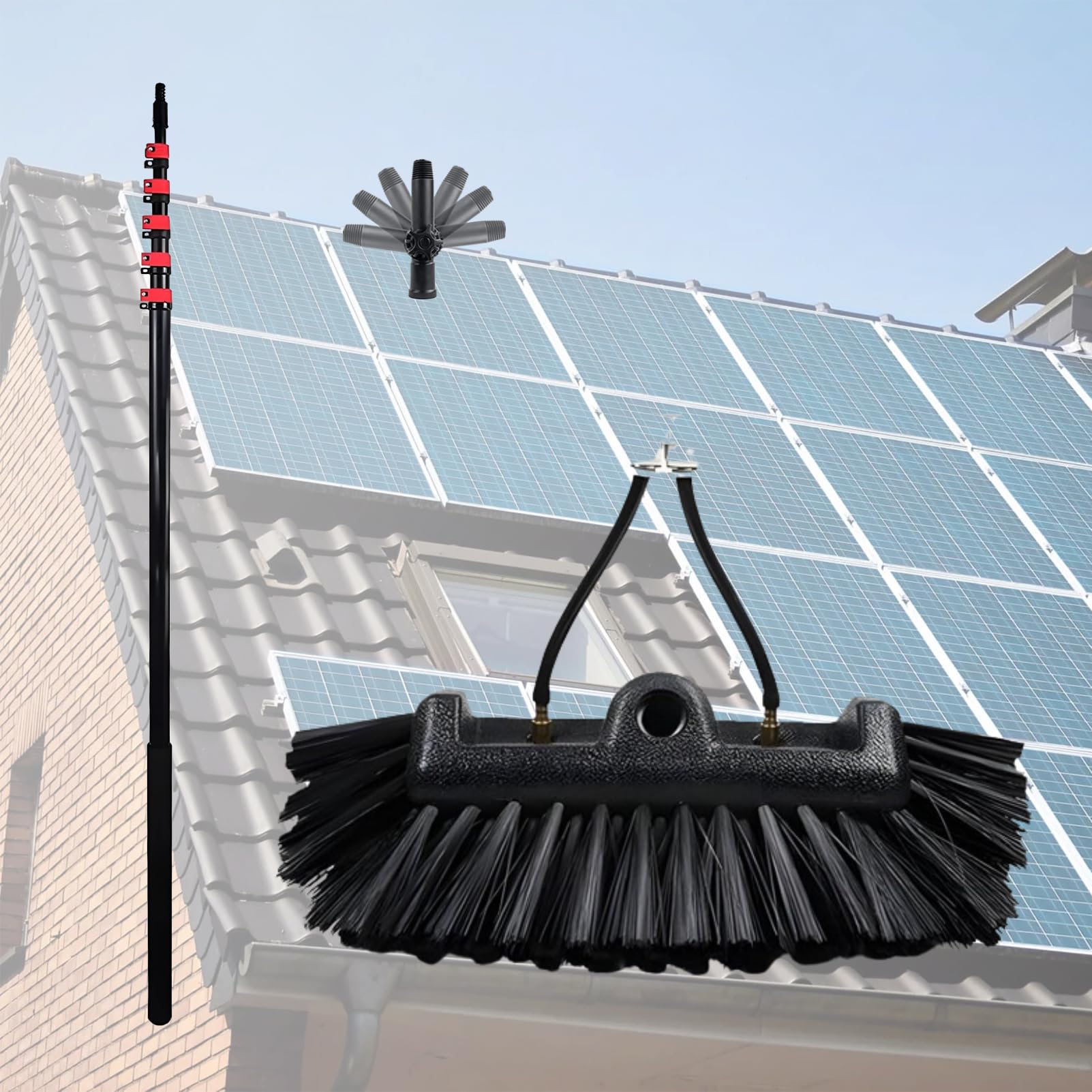 Zykuosus Solar Panel Cleaning Kit with Extendable Pole and Hose Attachment For aintenance