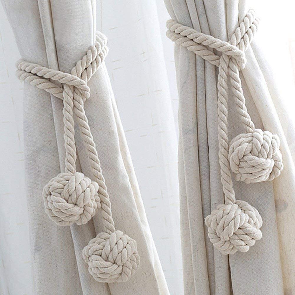 Modern Homes® (Set of 4) Macrame White Curtain Tieback, No Hook Required/Ideal for Heavy Curtains, Linen Parda Elegant Boho Look | Cotton tieback Tassel Holder Curtain Pull Back Hand Knotted-picture-15
