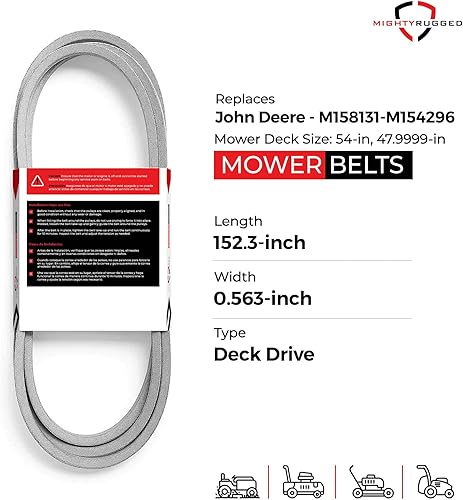 Miniatura 2 de MightyRugged M158131, M154296 Correa de repuesto para podadora John Deere de 54 pulgadas, correa de aramida resistente para EZtrak Series, Z425,