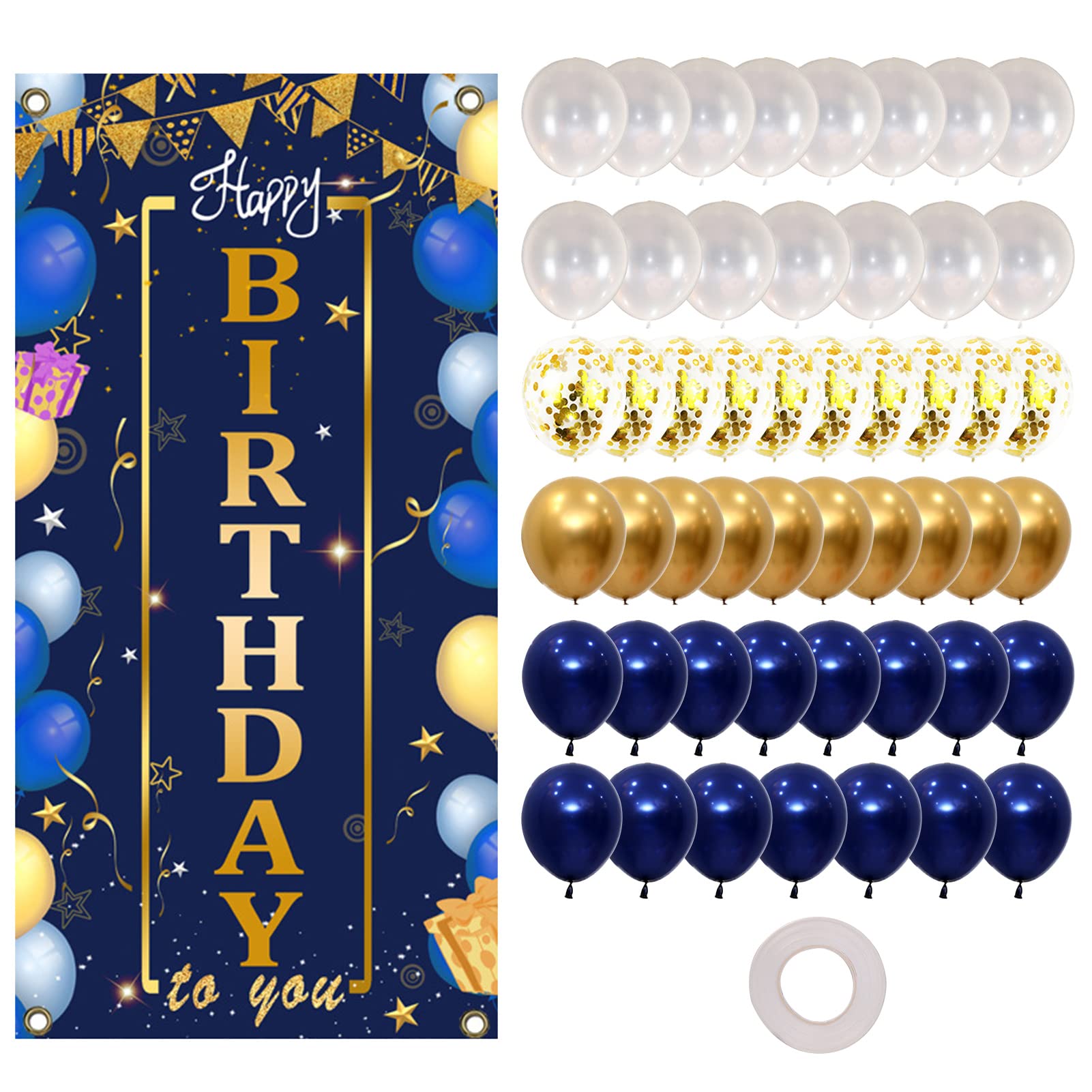 Buy iayokocc Happy Birthday Backdrop,Navy Blue and Gold Birthday Party