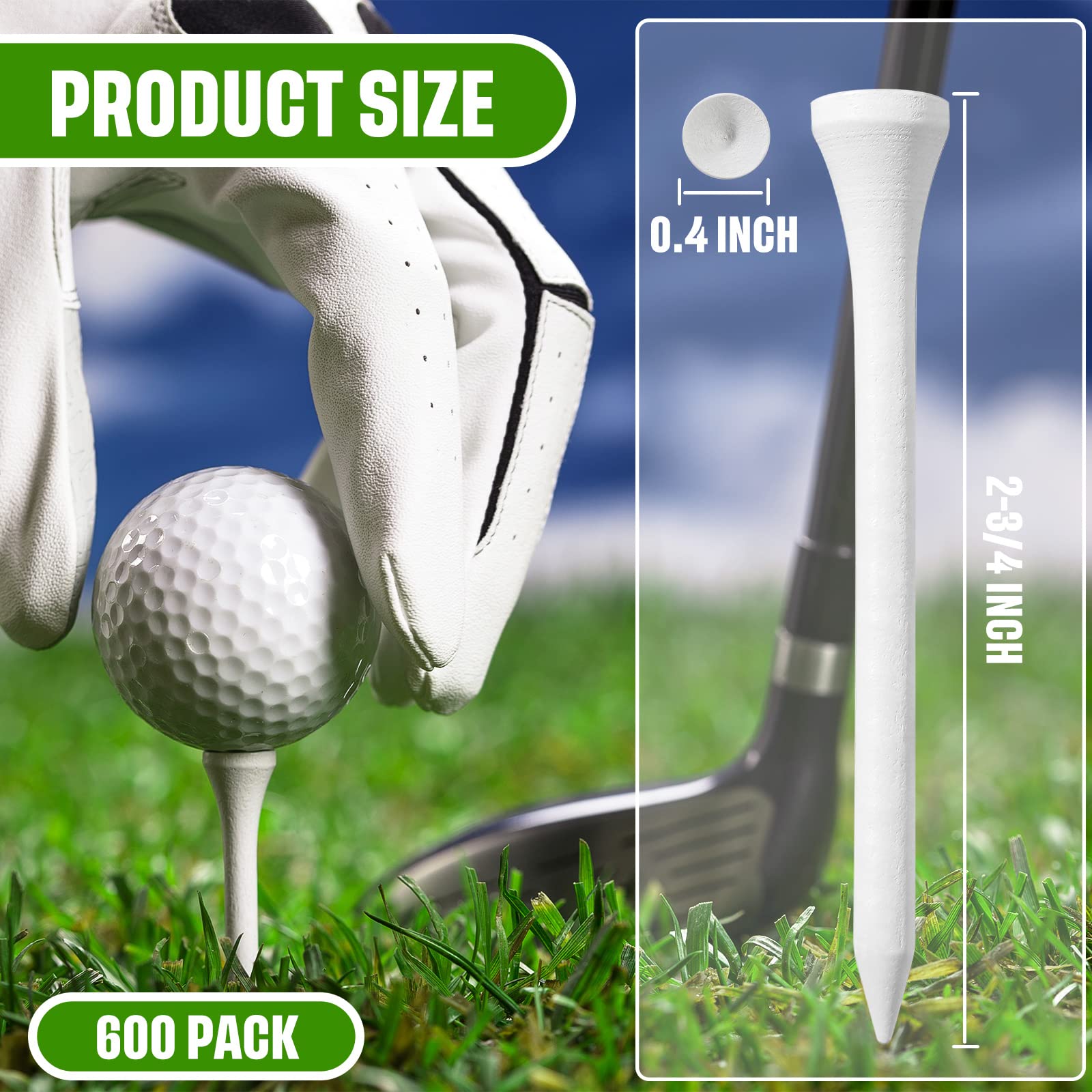 Mudder 600 Stück Golf-Tees aus Holz, für Herren, Bälle, Zubehör