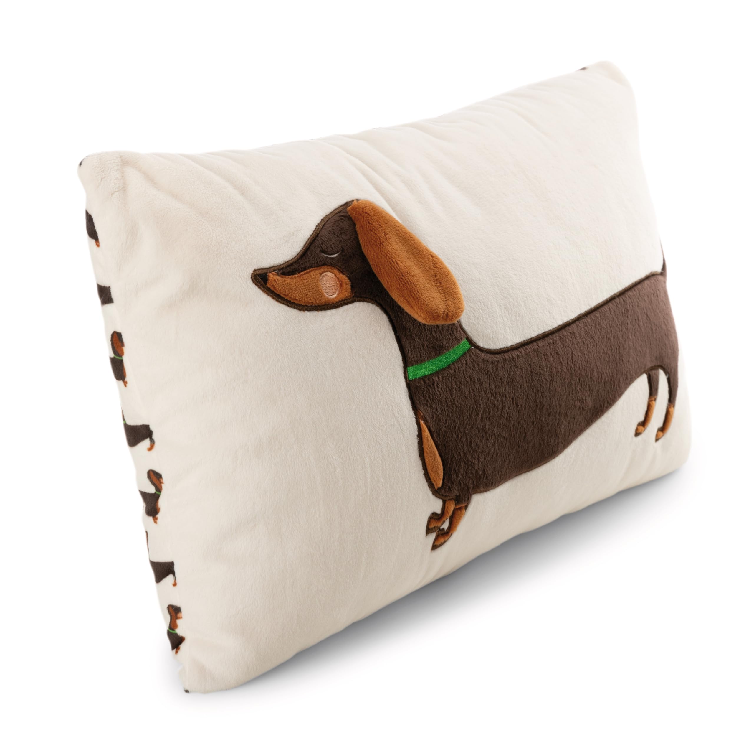 NICI Cuscino con motivo bassotto, morbido e adatto a ragazzi, ragazze e amanti dei peluche, ideale per casa, asilo o in viaggio, 43 x 25 cm, marrone - 61899