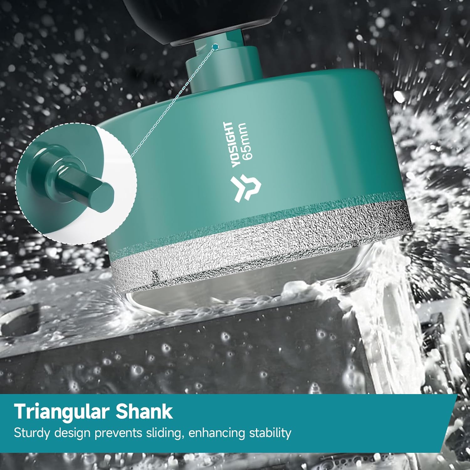 2-4/7 Inch Diamond Hole Saw - 65 mm Triangle Shank Diamond Core Drill Bit for Cordless Drill & Drill Press, Dry/Wet Hole Opener, Ideal for Tile Granite Marble Glass Ceramic Brick Stone