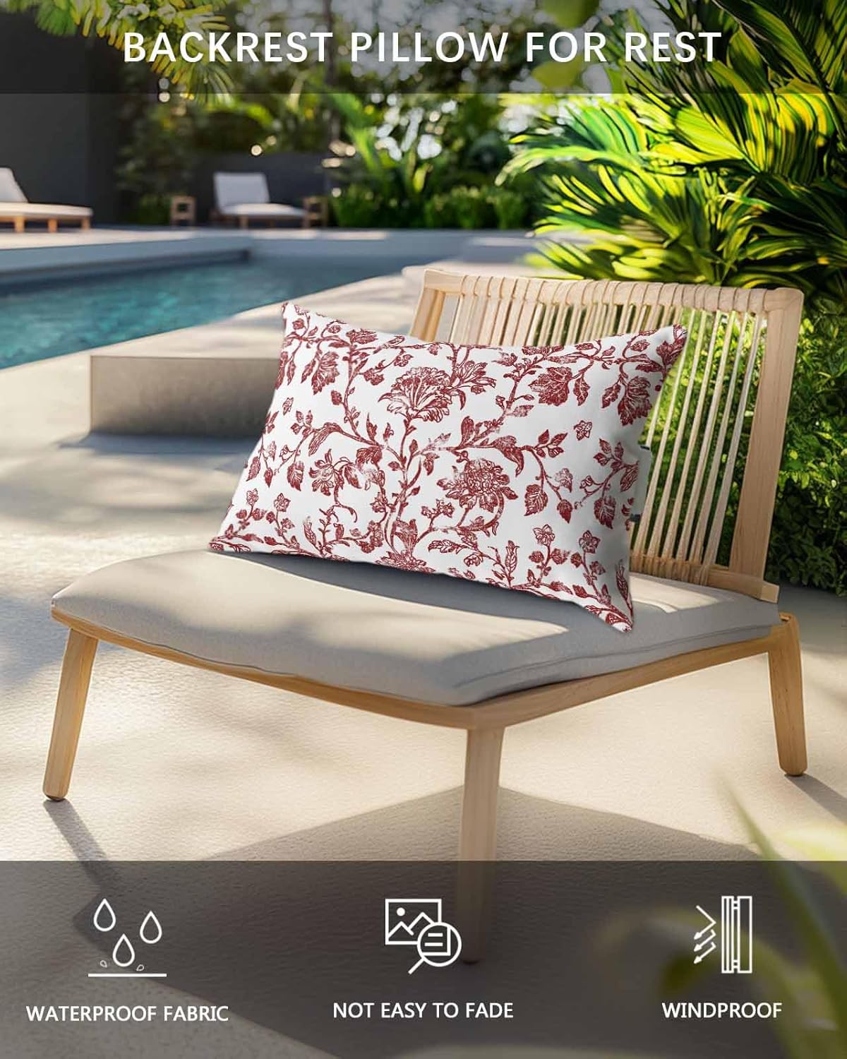 Red Boho Flower Outdoor Beach Pool Chaise Lounge Chair Throw Pillow Covers 11x16 with Insert and Adjustable Elastic Stripe Set of 1 Vintage Paisley Farmhouse Pattern Bed Lumbar Cushion Pillow Cases