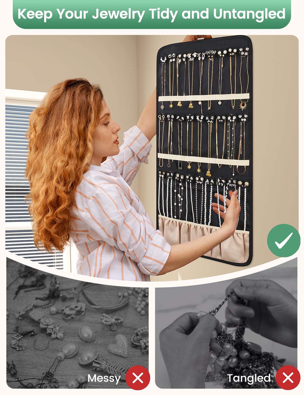 Carbrea Double-Sided Hanging Jewelry Organizer – Butterfly Design With 22 Pockets & 18 Hooks, Saves Space On Door Or Wall - View #3