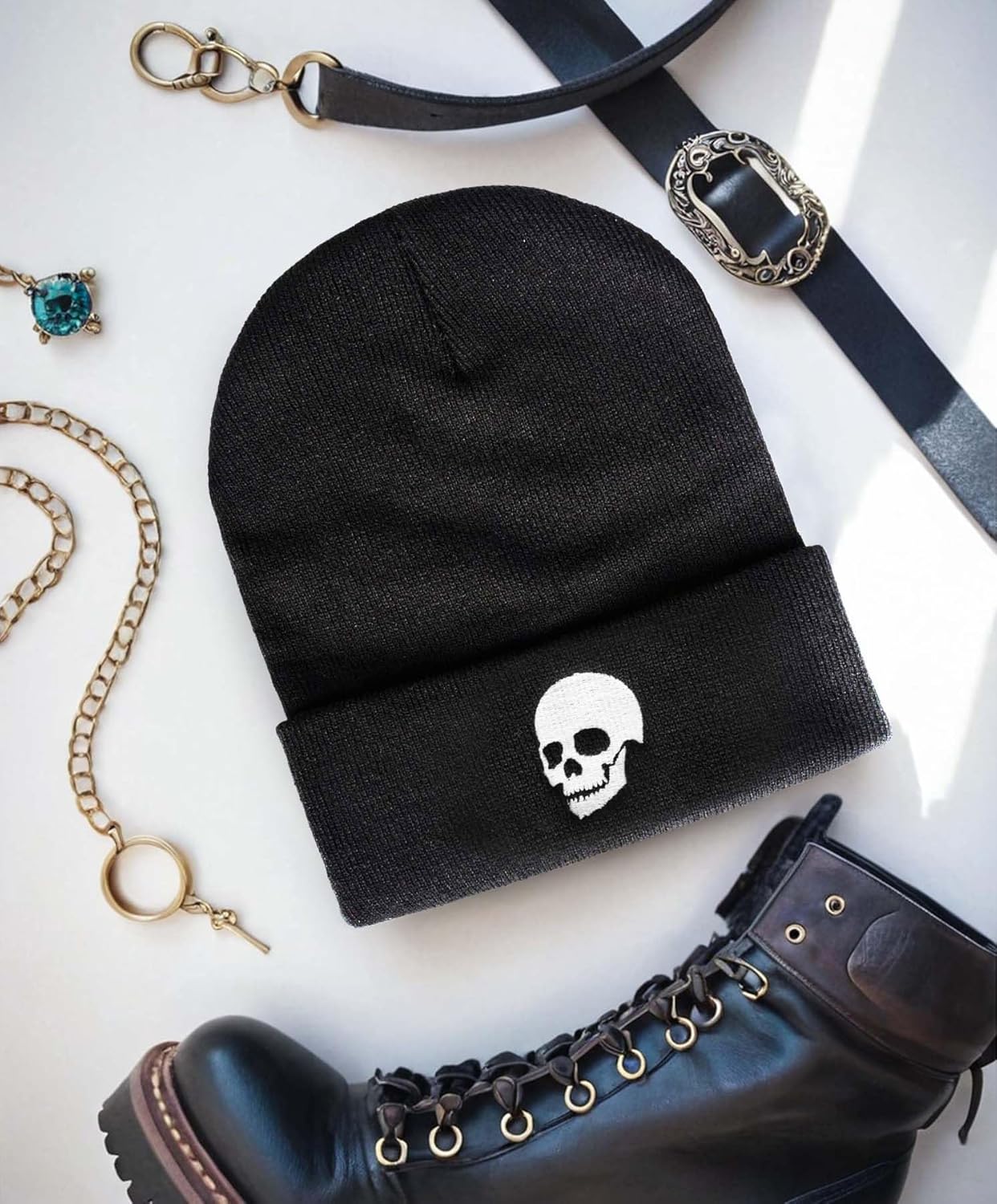 Gothic Skull Beanie Hats for Men Women, Skeleton Cuffed Winter Hat for Goth Gifts, Indoor and Outdoor Outfit Matching - Image 4