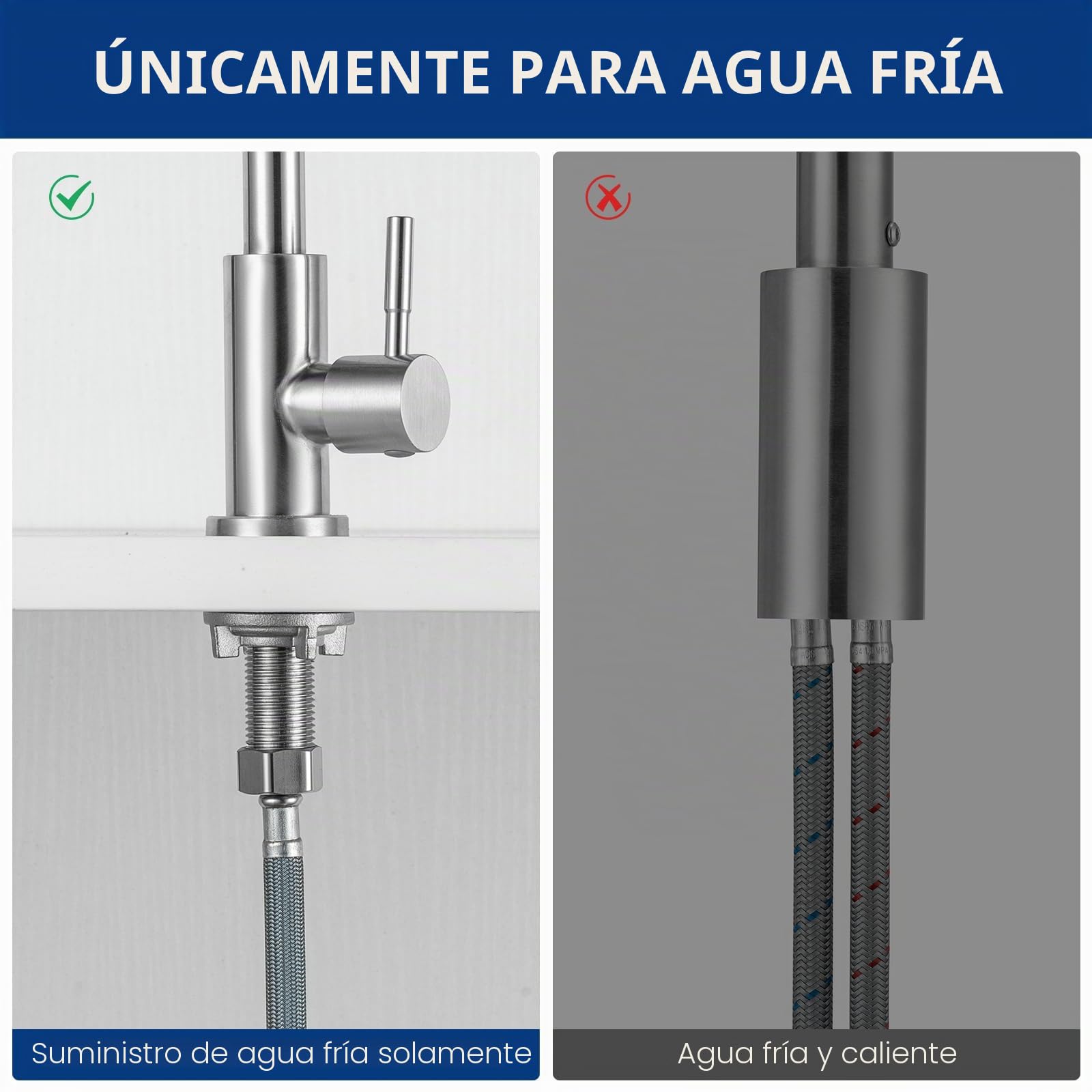 CECIPA Grifo de agua fría, grifo de agua fría con giratorio 360°, grifos de agua fría de acero inoxidable