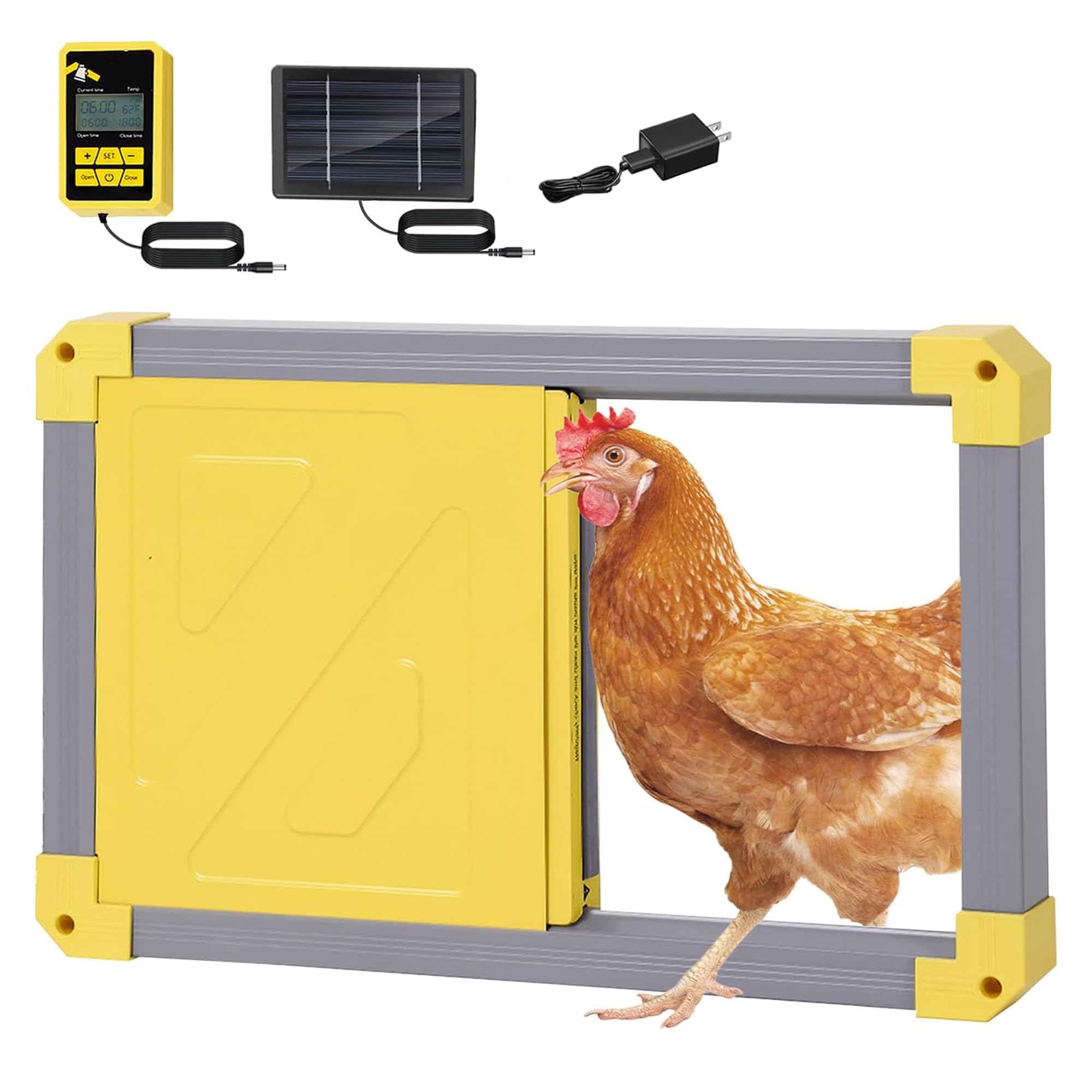 Puerta automática de gallinero con detección antipellizcos, fuentes de energía solar, marco de aluminio grueso de 2 pulgadas, puerta automática para gallinero, color gris