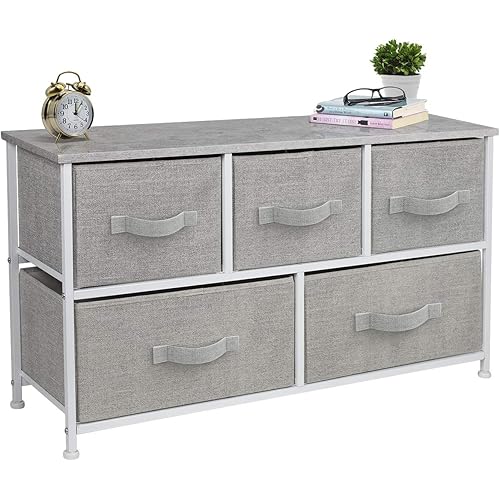 Sorbus Dresser with 5 Drawers - Furniture Storage Chest Tower Unit for Bedroom, Hallway, Closet, Office Organization - Steel Frame, Wood Top, Easy Pull Fabric Bins (Gray)