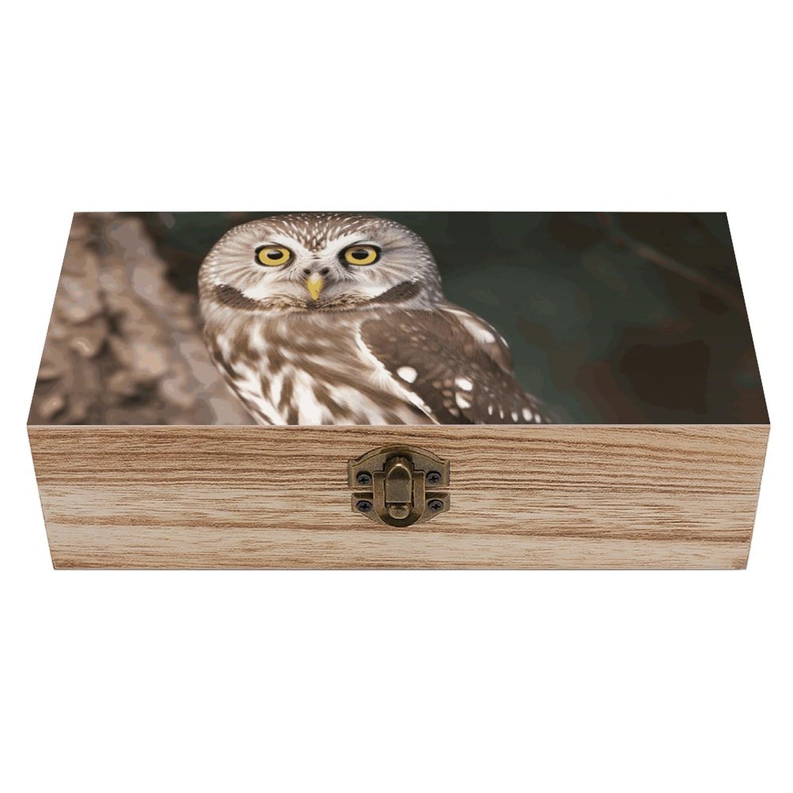 Wildlife Animal Owl Wooden Storage Box Exquisite Durable Wood Gift Case Sturdy Vintage Jewelry Wooden Chest for Art Hobbies Storage Keepsake Gift
