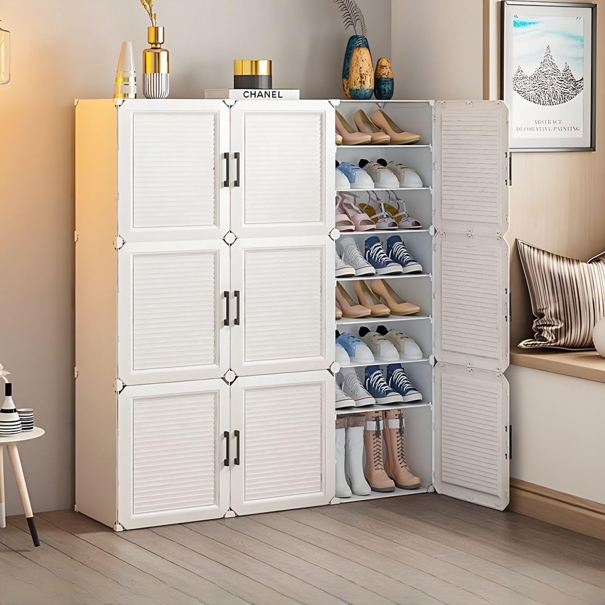 SNKR ESSENTIALS Shoe Shelf Storage Entryway: 9-Tier Shoe Organizer Cabinet with Adjustable Shelves, Freestanding Plastic Shoe Rack with Doors for Entryway, Hallway, Living Room - Grey (B0DHS743TF) Amazon Price History, Amazon Price Tracker