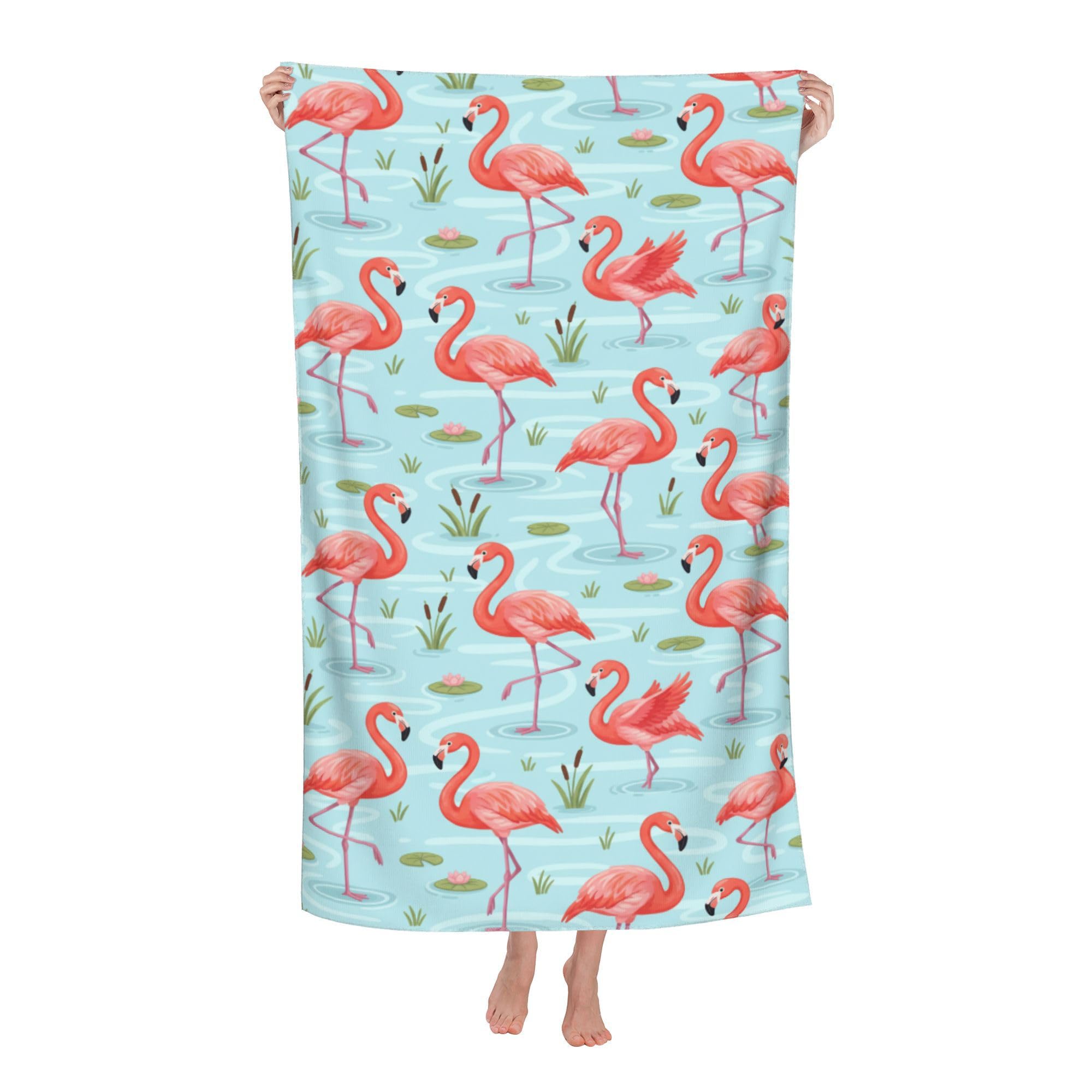 peiyeety Flamingos Lotus Leaf Soft Bath Towels Absorbent Bathroom Towel for Beach Hotel Gym Spa Shower