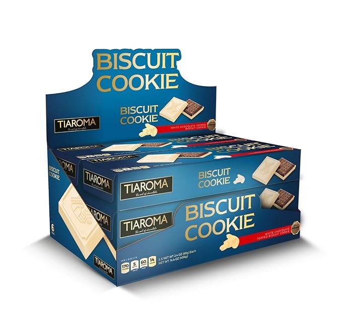 Amazon - Tiaroma Biscuit Cookie | White Chocolate topped Biscuit Cookie, Premium Quality European Petit Biscuit, Individually Boxed (6 Pack)