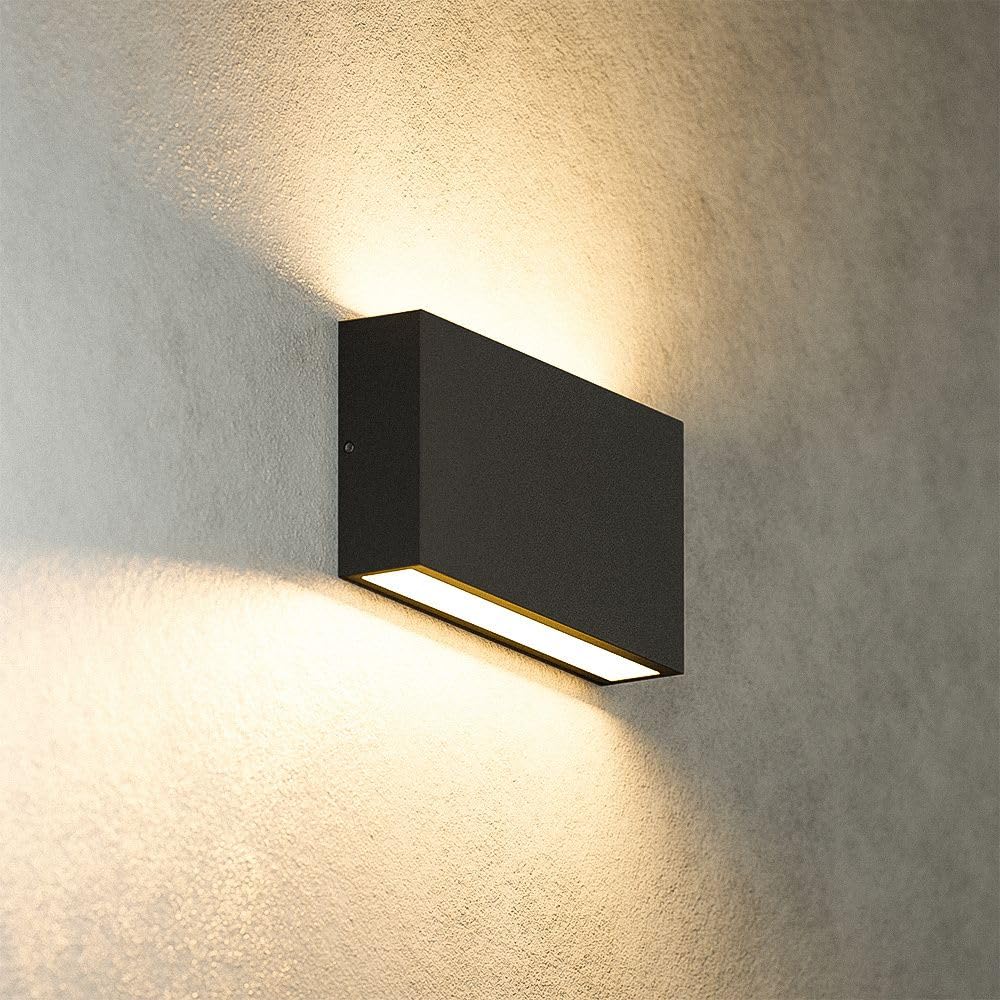 HOFTRONIC - Otis M - LED Wandleuchte Schwarz - Up und Down Modern - 10 Watt 630 Lumen - IP54 für innen, außen und bad - 2700K Warmweiß - Schwarz - Dimmbar - Außenleuchte - 175x90x33 mm