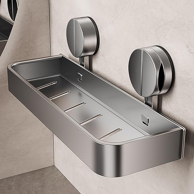 HTLTGBAM Vacuum Suction Cup Shower Caddy Rustproof Waterproof Wall Shelf with Drainage Design Quick Install 40cm 15 7in