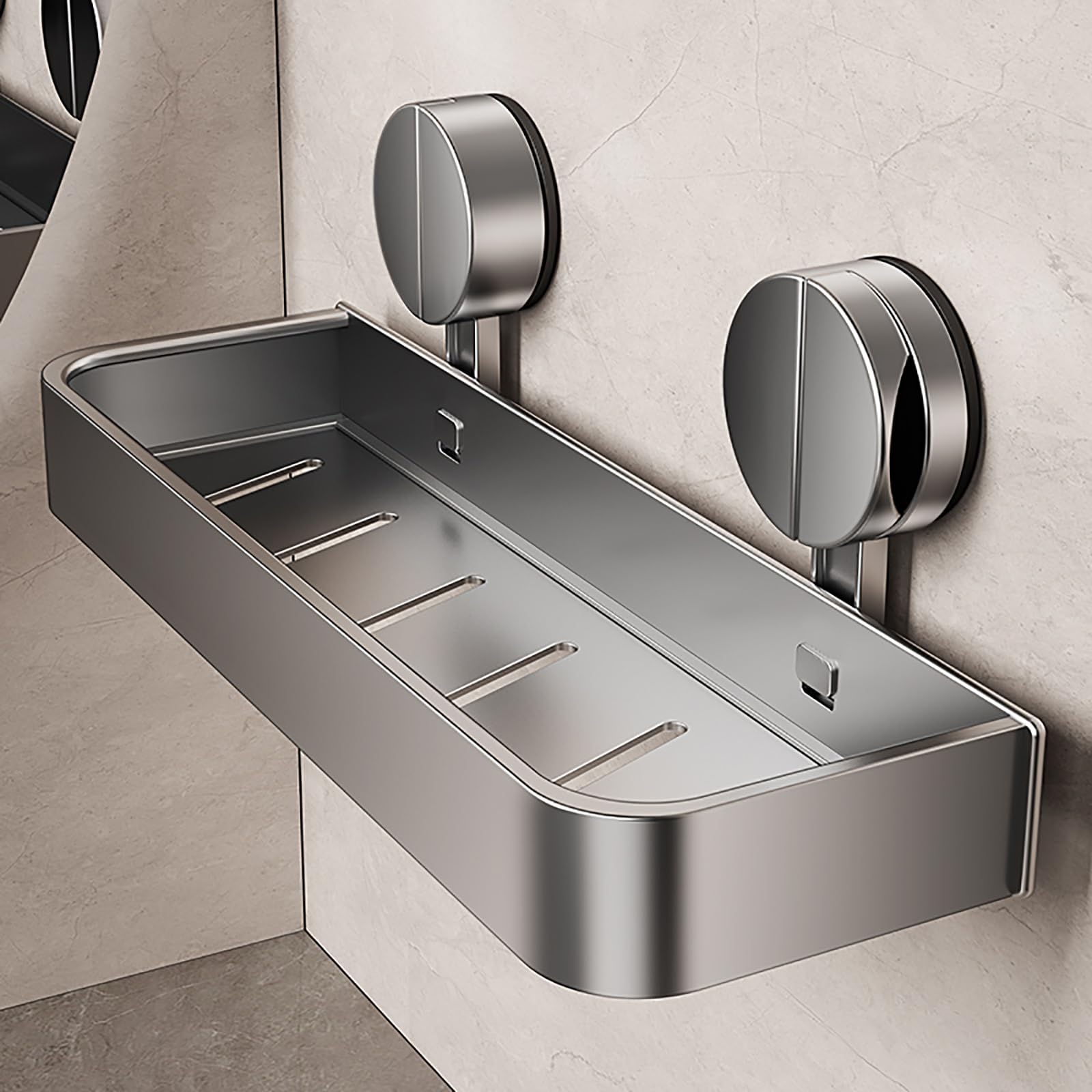 HTLTGBAM Vacuum Suction Cup Shower Caddy Rustproof Waterproof Wall Shelf with Drainage Design Quick Install 40cm 15 7in