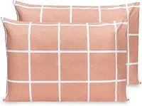 2 Fronhas Estampadas 70x50cm Percal Flex 400 Fios Toque Acetinado (Grid Rosê Bainha)