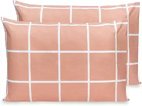 2 Fronhas Estampadas 70x50cm Percal Flex 400 Fios Toque Acetinado (Grid Rosê Bainha)